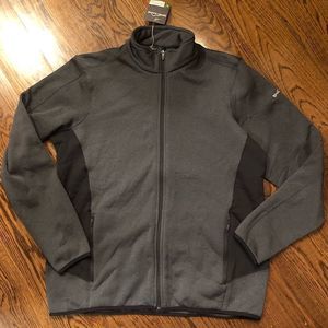 EDDIE BAUER Men’s Grey Black Heathered Stretch Fleece Full Zip Hooded Jacket XL